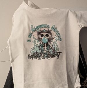 Gildan White Tee with Cowboy Skeleton Graphic Size 4T